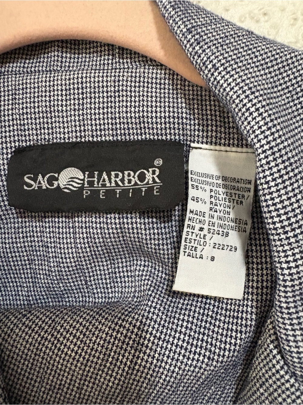 Sag Harbor Petite Short Sleeve Blouse/Blazer – 8 P – Blue & White Micro Check - Picture 4 of 4